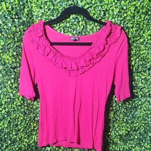 Express Pink Ruffle Trim Blouse